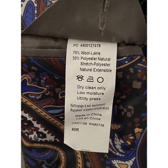 Tallia Men's 40 Regular Suit Jacket Stretch Wool Blend Cream/Brown Plaid NEW - Picture 10 of 10